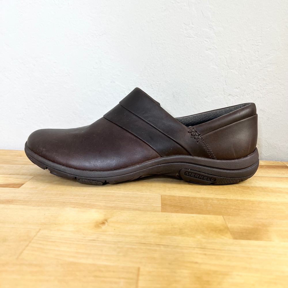 Merrell Leather‎ Slip On Mocs Espresso Brown Womens Size 10 Shoes Comfort Clogs